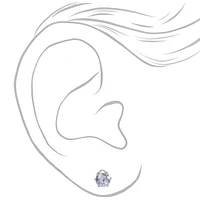 Silver-tone Cubic Zirconia 5mm, 6mm, & 7mm Round Stud Earrings - 3 Pack 