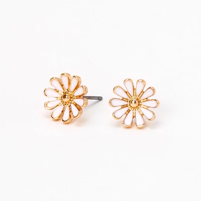 White Daisy Enamel Stud Earrings