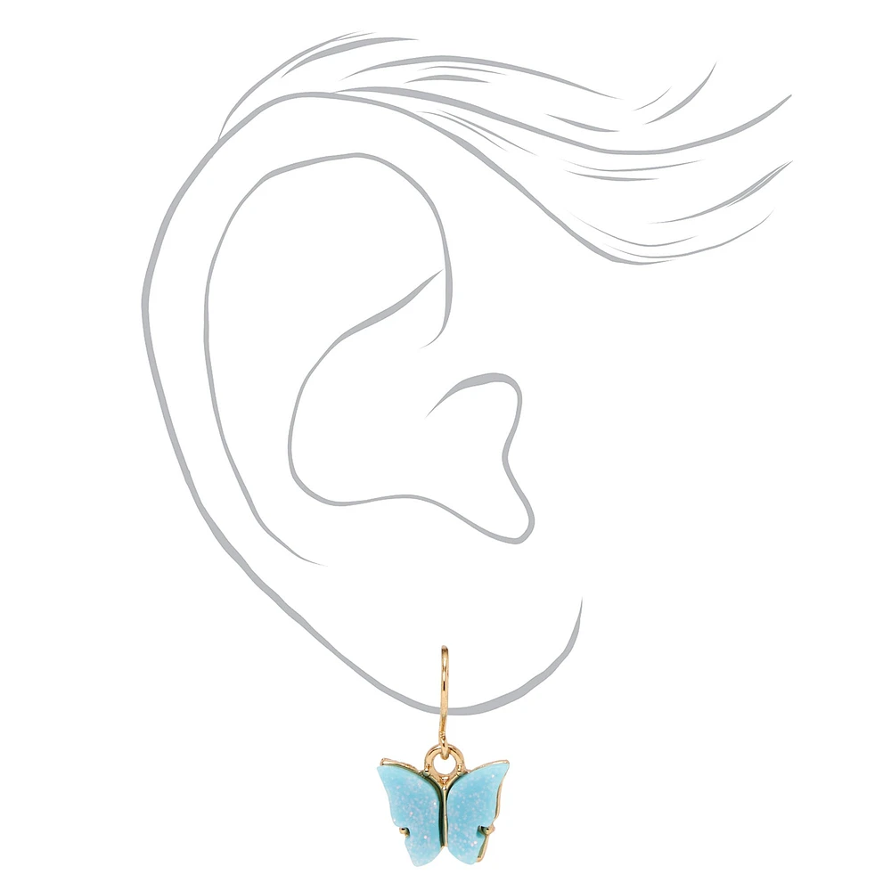 Gold 1" Butterfly Drop Earrings - 3 Pack