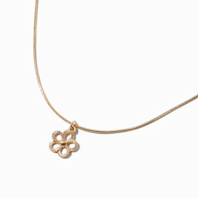 Gold-tone Textured Flower Pendant Necklace 