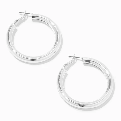 Silver-tone Tube 40mm Hoop Earrings