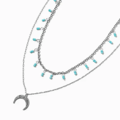 Silver-tone Turquoise Moon Multi-Strand Necklace 