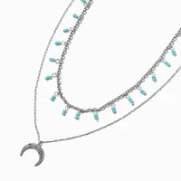 Silver-tone Turquoise Moon Multi-Strand Necklace 