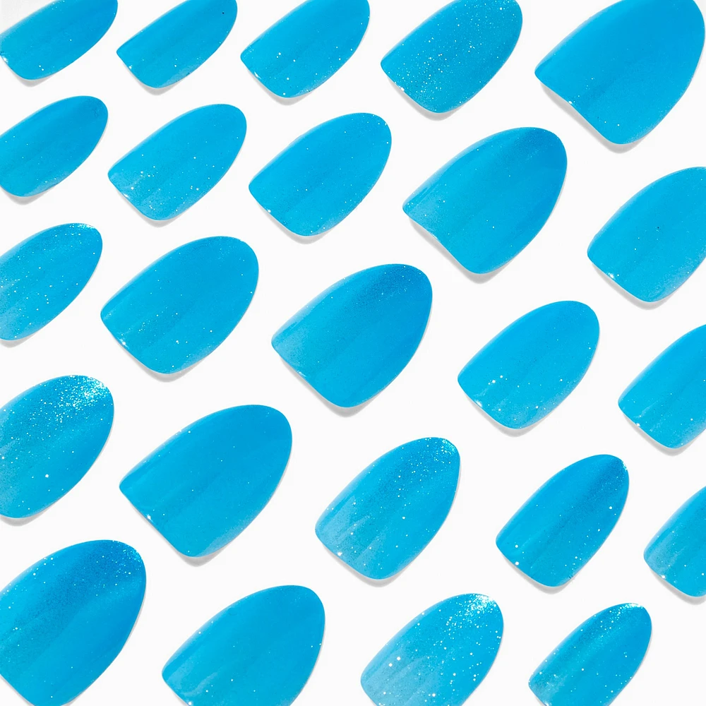 Blue Glitter Gel Almond Vegan Faux Nail Set - 24 Pack