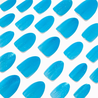 Blue Glitter Gel Almond Vegan Faux Nail Set - 24 Pack