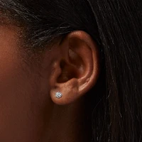 Silver-tone Cubic Zirconia 2mm, 3mm, & 4mm Round Stud Earrings - 3 Pack