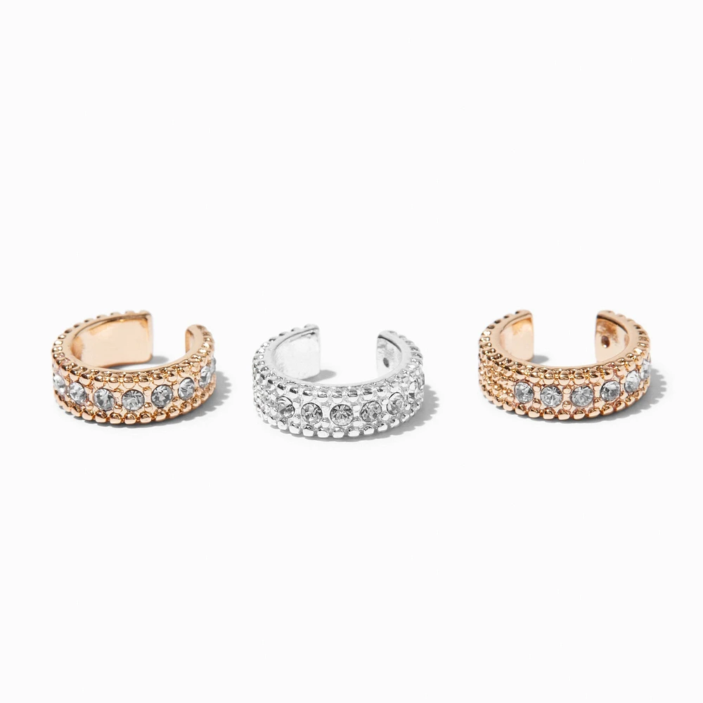 Mixed Metal Thick Embellished Ear Cuffs - 3 Pack