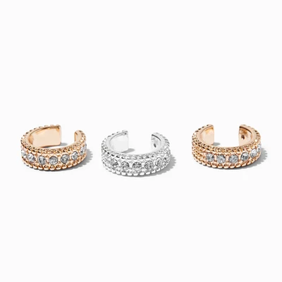 Mixed Metal Thick Embellished Ear Cuffs - 3 Pack