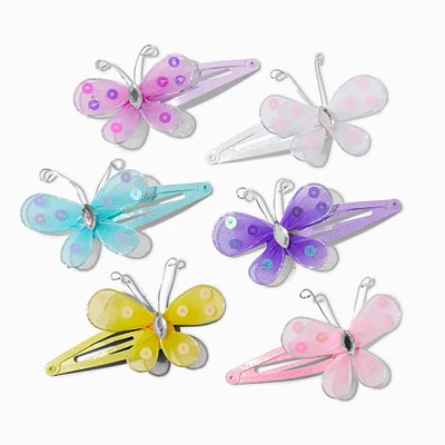 Claire's Club Pastel Butterfly Net Snap Hair Clips - 6 Pack