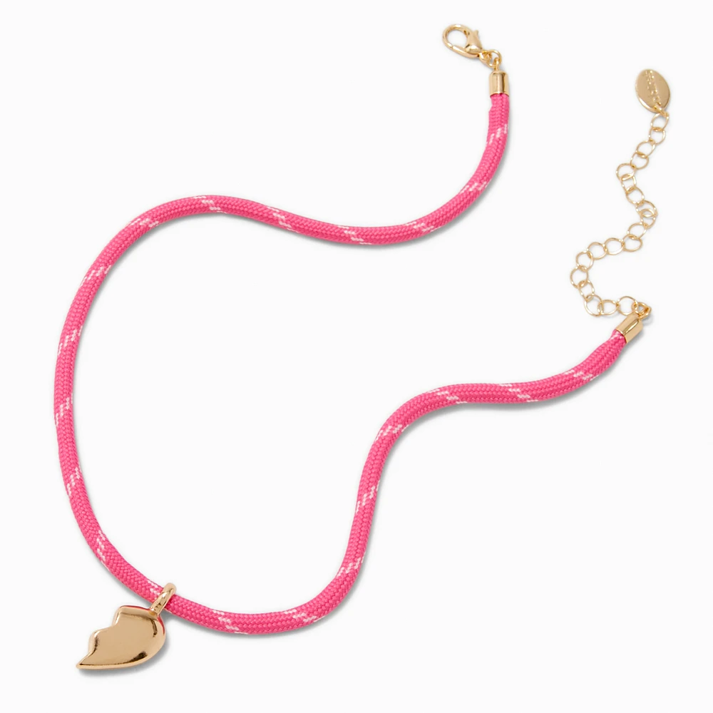 Best Friends Gold-tone Split Heart Pink Rope Pendant Necklaces - 2 Pack