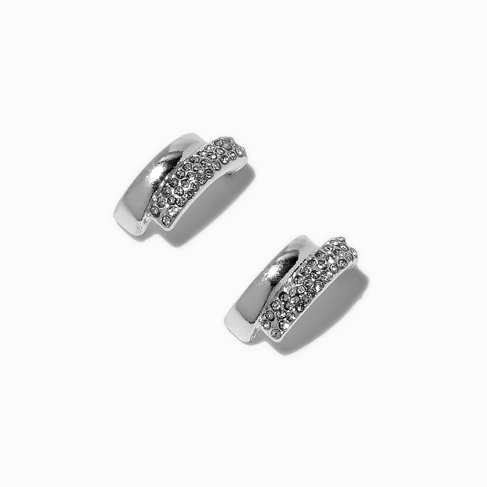 Silver-tone Crystal Double Decker Stud Earrings