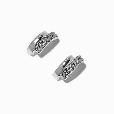 Silver-tone Crystal Double Decker Stud Earrings