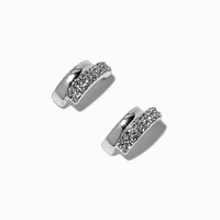 Silver-tone Crystal Double Decker Stud Earrings