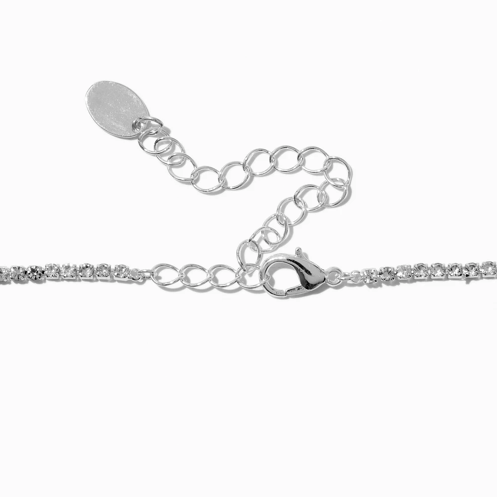Silver-tone Rhinestone Heart Pendant Choker Necklace 