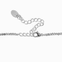 Silver-tone Rhinestone Heart Pendant Choker Necklace 