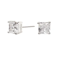 Silver-tone Cubic Zirconia 6mm Square Stud Earrings