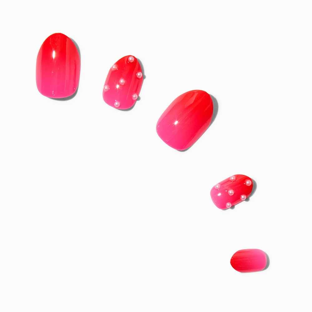 Red Ombré Pearl Stiletto Press On Vegan Faux Nail Set - 24 Pack