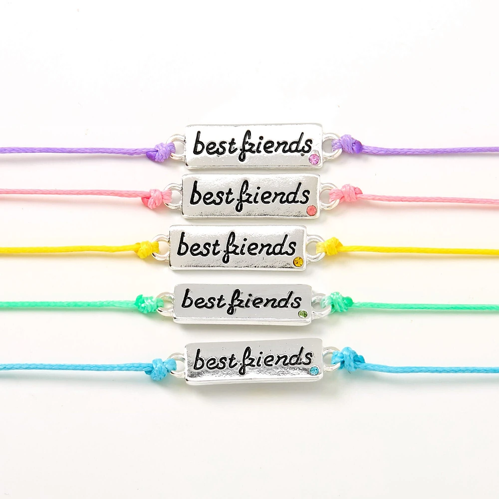 Best Friends Pastel Plaque Adjustable Friendship Bracelets - 5 Pack