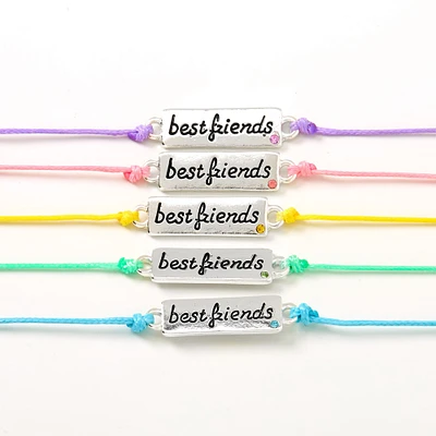Best Friends Pastel Plaque Adjustable Friendship Bracelets - 5 Pack