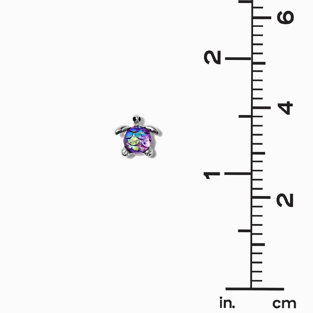 Silver Rainbow Turtle Stud Earrings - 6 Pack