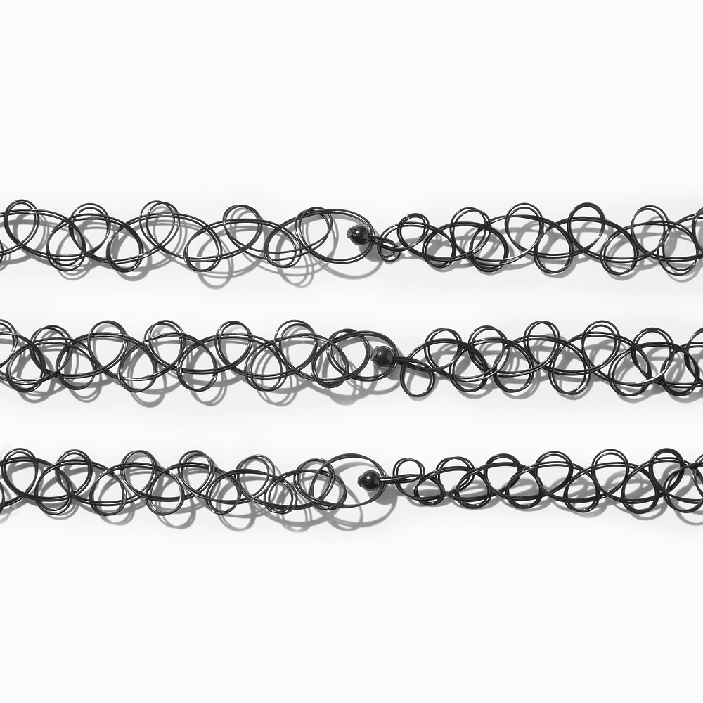 Black Tattoo Choker Necklaces - 3 Pack