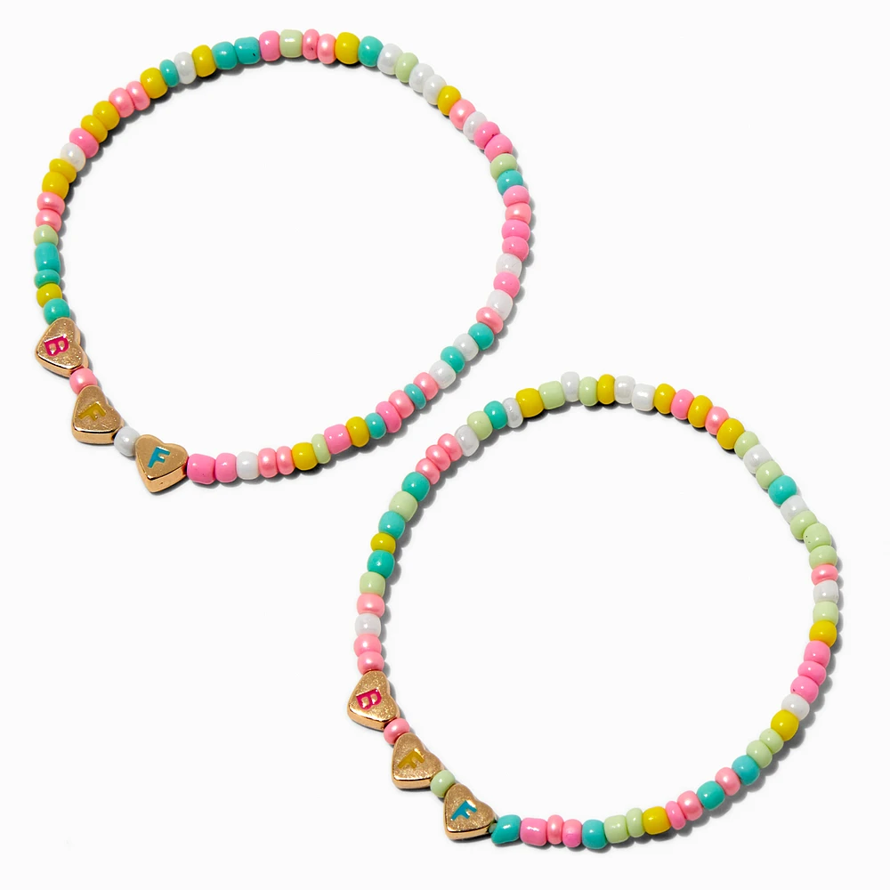 Best Friends BFF Hearts Pastel Beaded Stretch Bracelets - 2 Pack