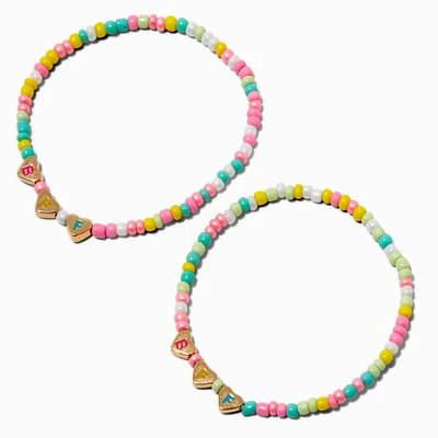 Best Friends BFF Hearts Pastel Beaded Stretch Bracelets - 2 Pack