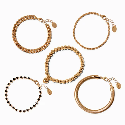 Gold-tone Multi Chain Bracelet Set - 5 Pack 
