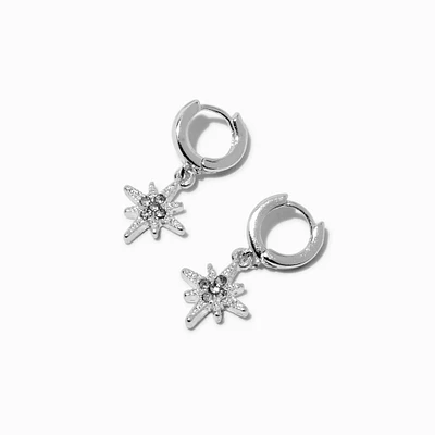 Silver-tone Starburst Charm Hoop Earrings