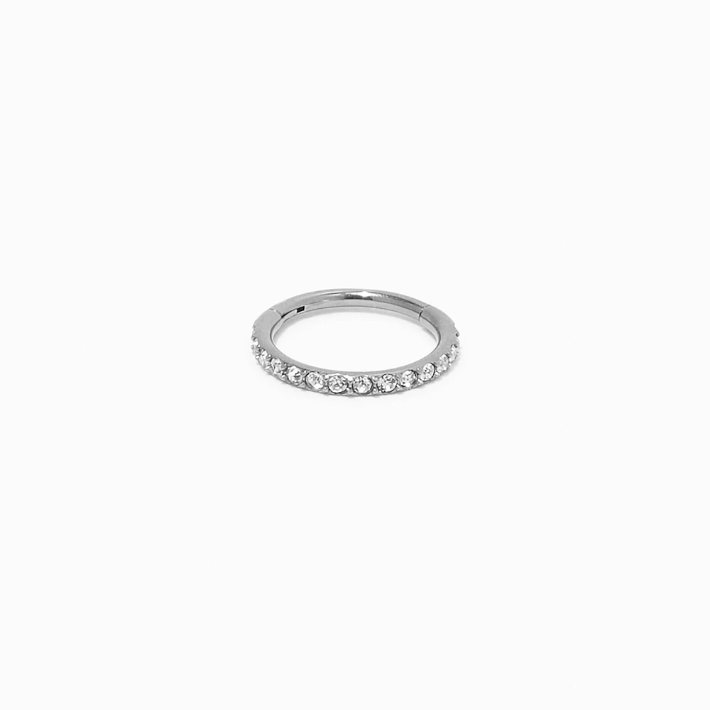 18G Silver-tone Titanium Crystal Clicker Nose Hoop