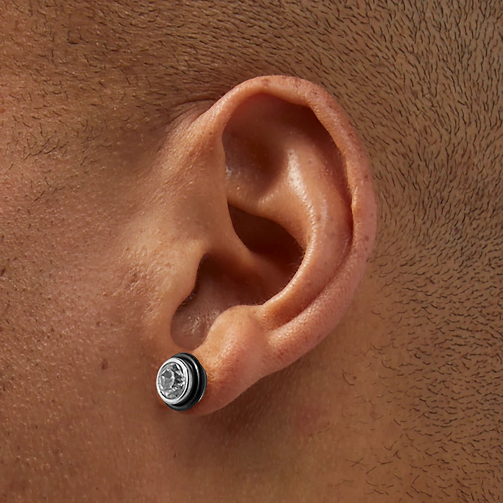 Black Crystal Button Faux Ear Plug Earrings