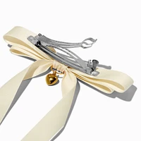 T H E M E x Claire's White Long Tail Gold-tone Heart Charm Hair Bow Clip