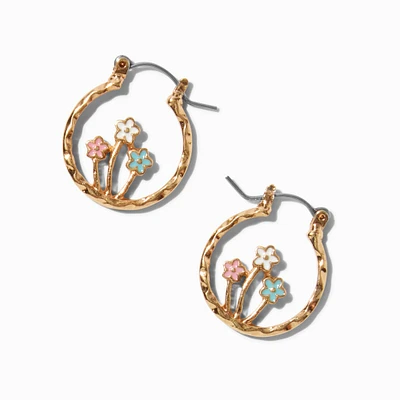 Gold-tone Growing Flowers Hoop Earrings 