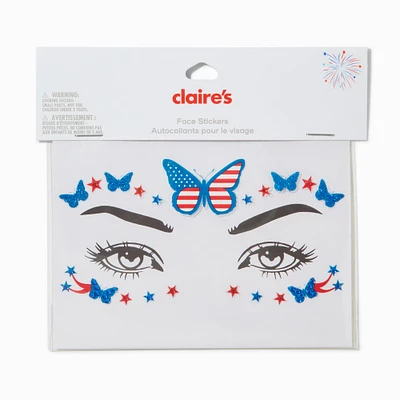 Stars & Stripes Butterfly Gemstones Face Stickers