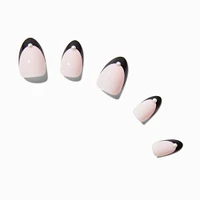 Black French Tip Short Almond Vegan Faux Nail Set - 24 Pack