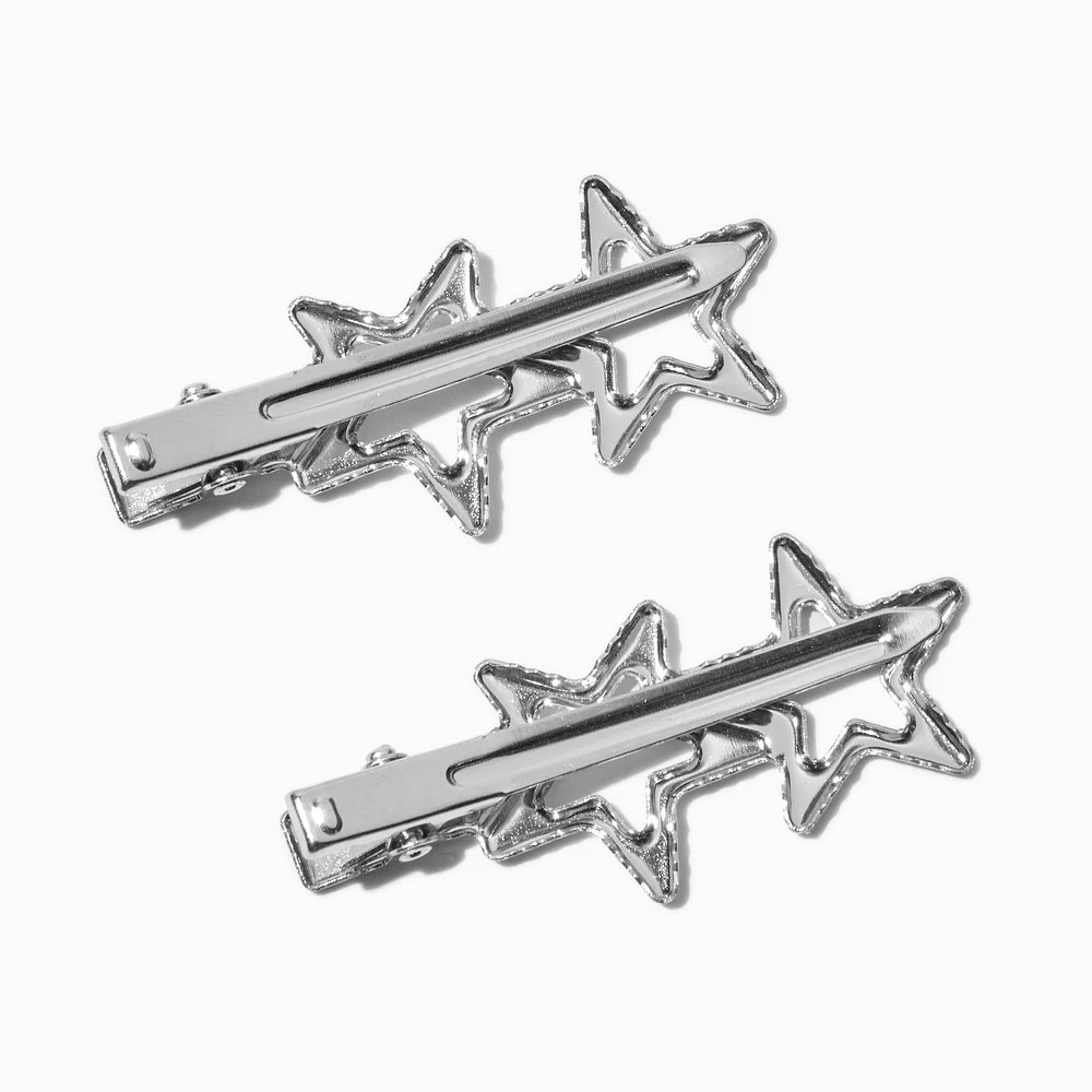 Silver-tone Stars Hair Clips - 2 Pack 