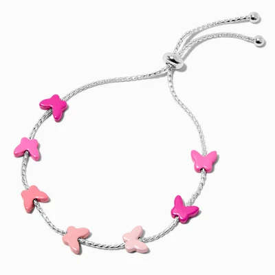 Silver-tone Pink Butterfly Bolo Bracelet