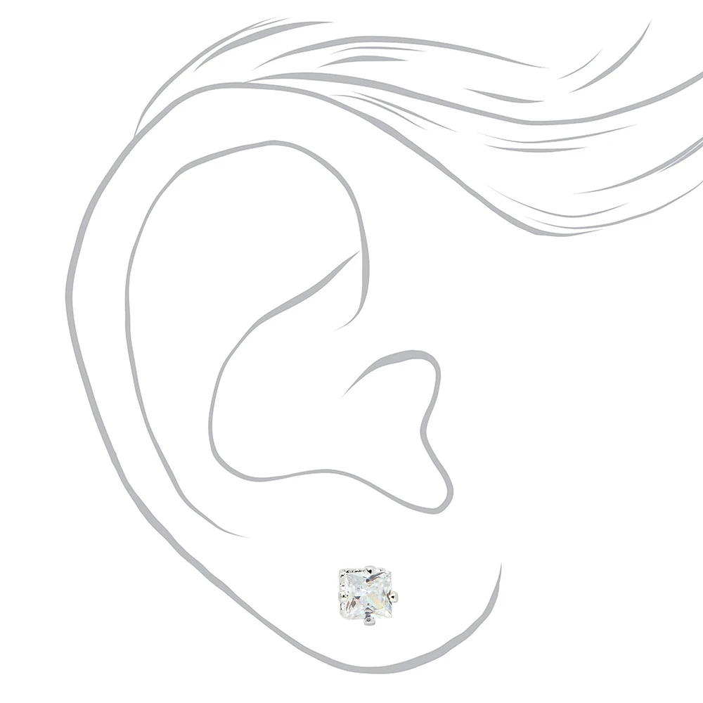 Silver-tone Cubic Zirconia Round Stud Earrings - 3 Pack