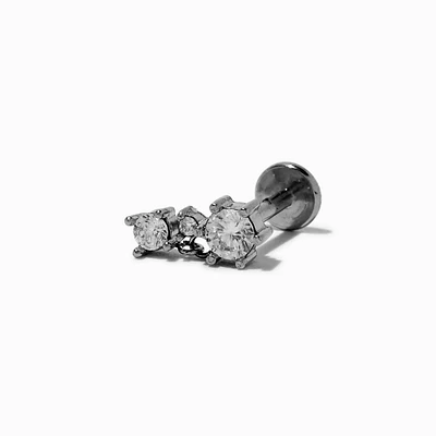 Silver-tone Stainless Steel Cubic Zirconia 18G Triple Dangling Threadless Helix Earring
