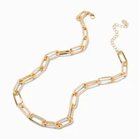 Gold-tone Large Paperclip Stackable Short Chain Necklace
