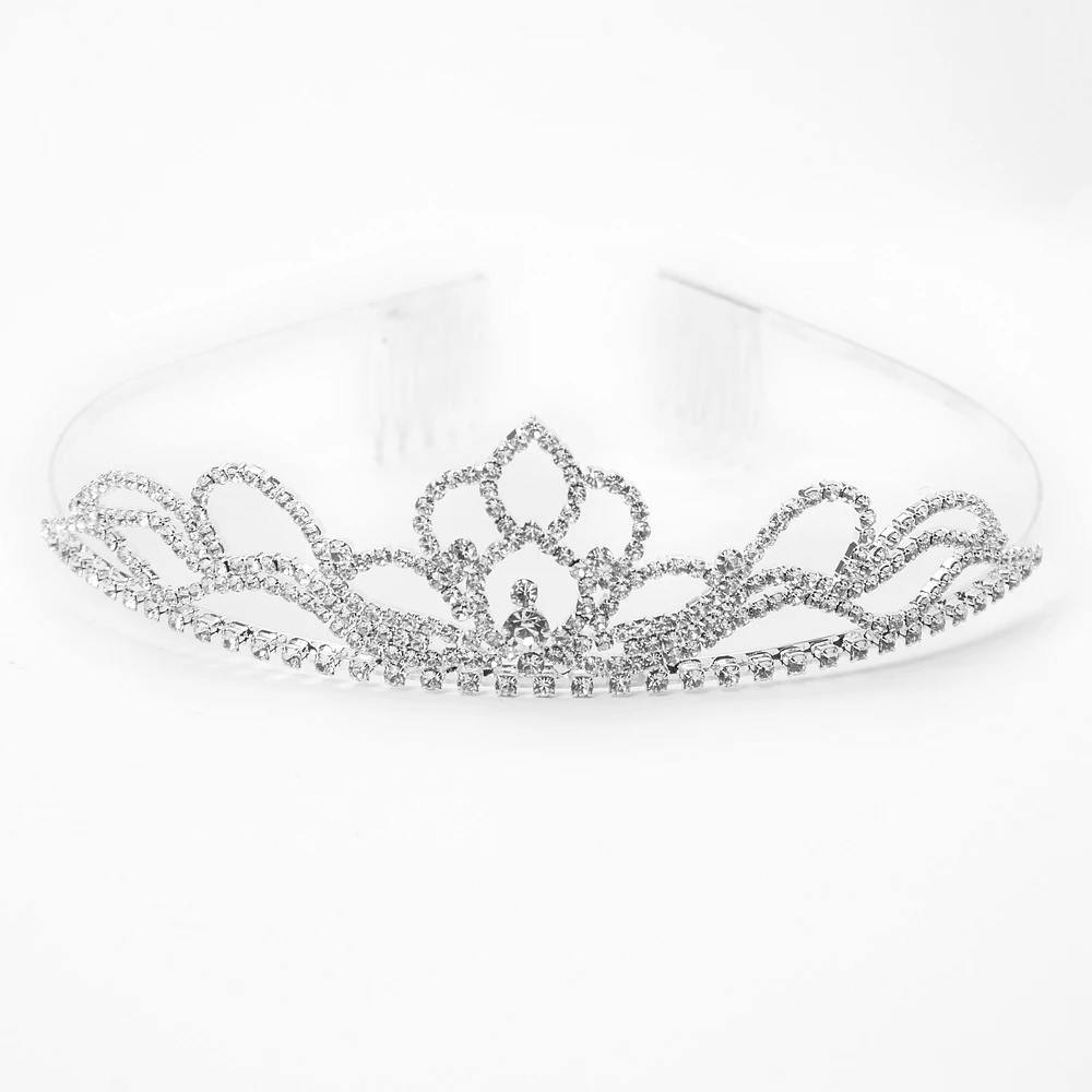 Silver Rhinestone Mini Lotus Tiara