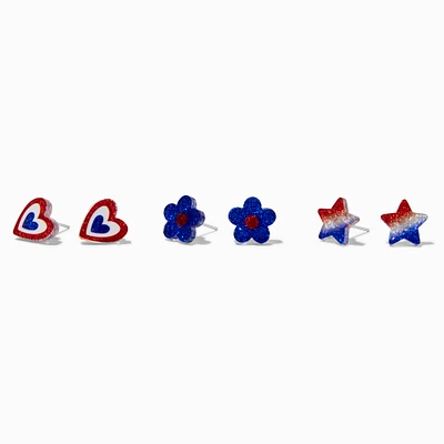 Stars & Stripes Acrylic Icons Stud Earrings - 3 Pack