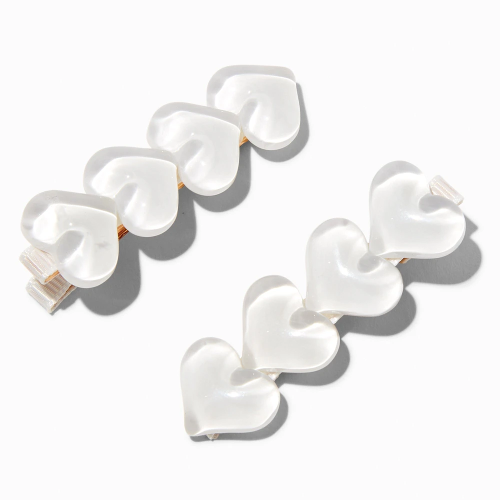 White Puffy Heart Hair Clips - 2 Pack