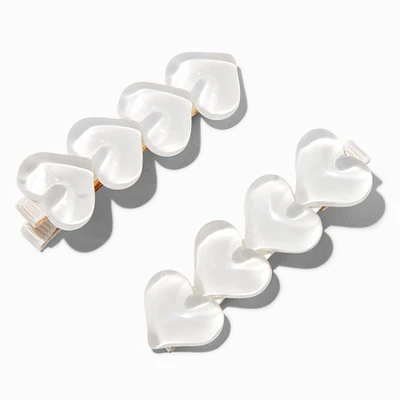White Puffy Heart Hair Clips - 2 Pack