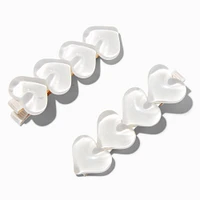 White Puffy Heart Hair Clips - 2 Pack