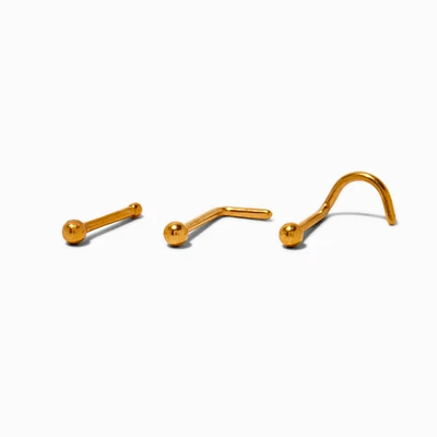 20G Gold-tone Titanium Ball Nose Studs - 3 Pack