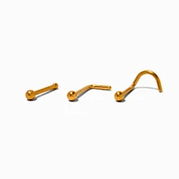 20G Gold-tone Titanium Ball Nose Studs - 3 Pack