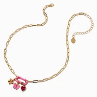 Hot Pink Oval Carabiner Cluster Charm Pendant Necklace