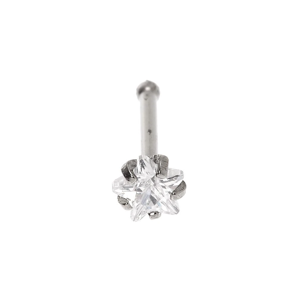 20G Silver-tone Titanium Crystal Star Nose Stud