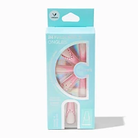 Pink French Tip Bling Squareletto Vegan Faux Nail Set - 24 Pack